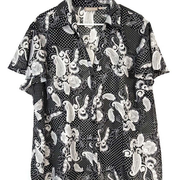 croft & barrow Tops - Croft & Barrow Sheer Woman Black White Paisley Dot Short Sleeve Button Up 3X